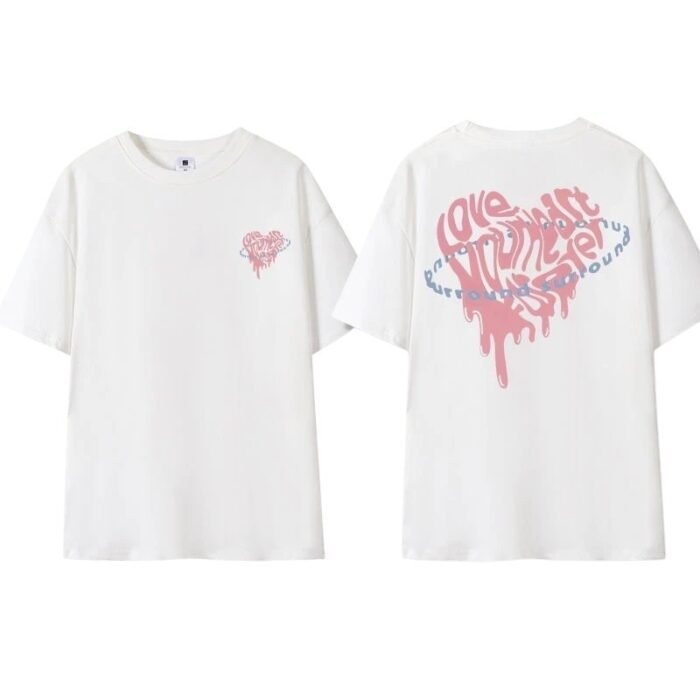 Graffiti Heart Pink Print T-shirt - Image 3
