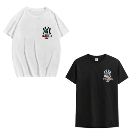 Men’s Black Cotton T-Shirt – Cartoon NY Chest Print