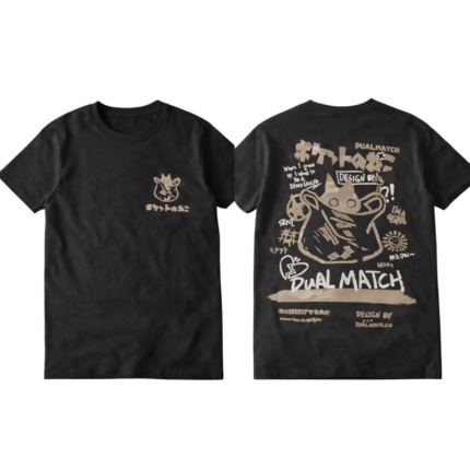 Dual Match Cat Graphic T-Shirt – Japanese Street Style Unisex Cotton Tee