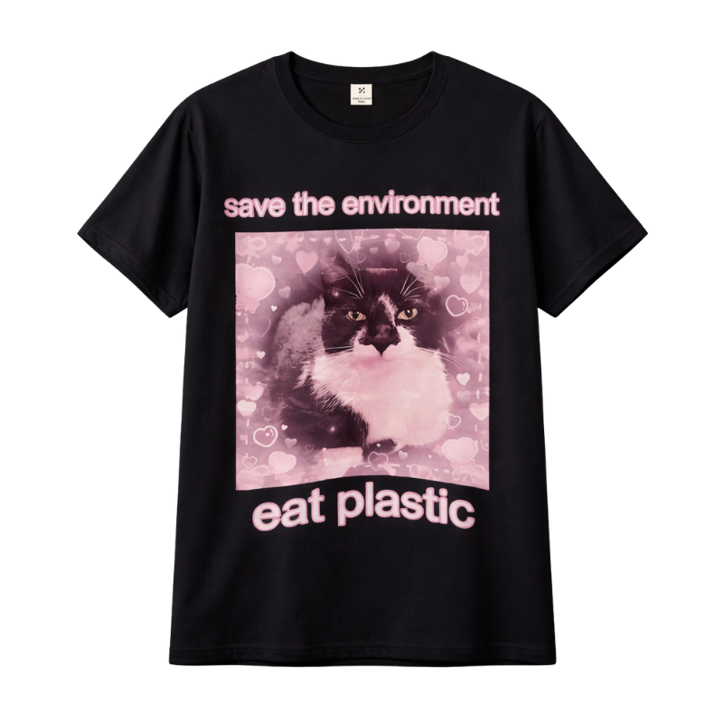 411-1.png Save The Environment Cat Graphic T-Shirt - Image 1