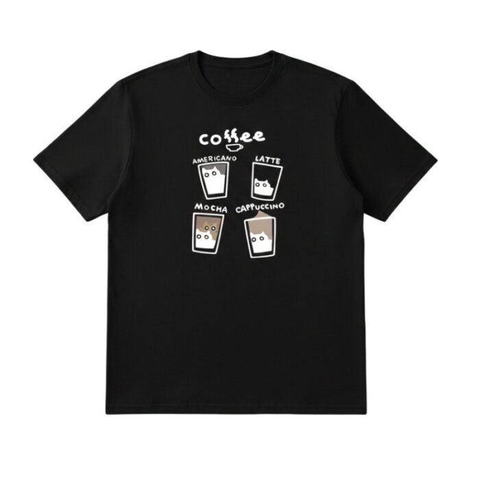 Cartoon Cat American Coffee Printed T-shirt - Image 3