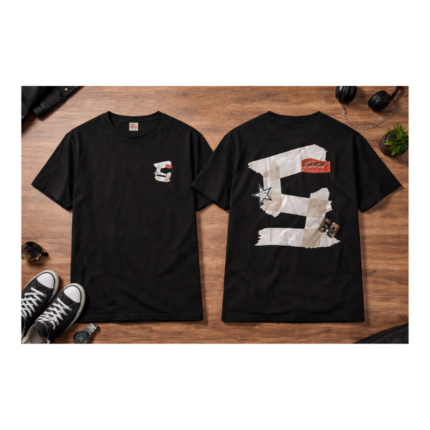Streetwear Tape Graphic Black T-Shirt (Front & Back Print)