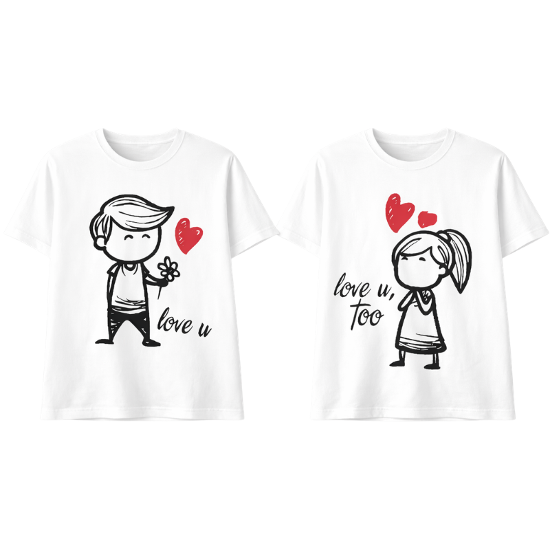 Product-42.png Couple Love Graphic T-Shirt – “Love U” & “Love U Too” Matching Tee (White) - Image 1