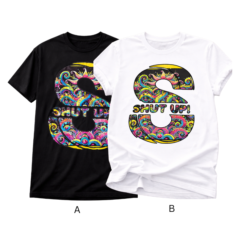 484-2.png Psychedelic “S” Graphic T-Shirt – SHUT UP! Edition - Image 1