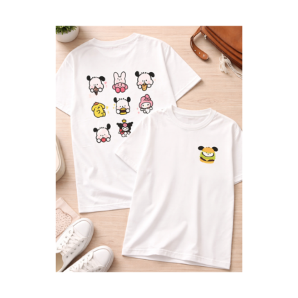Unisex Cute Cartoon Graphic T-Shirt – Front & Back Print (Kawaii Series)